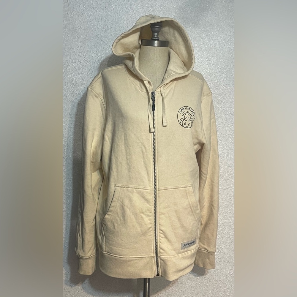 Life is Good men’s Cream Hoodie Jacket size small